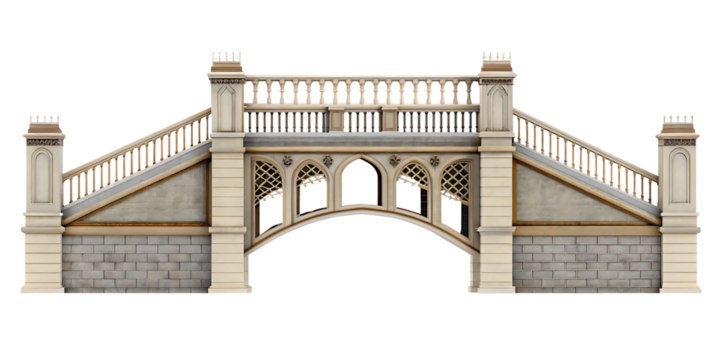 Ornate stone bridge with arched windows isolated on a transparent background architecture 1