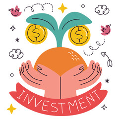 Investment Vector Illustration. Flat Minimal Design. Editable Illustration for Web, Mobile, Print