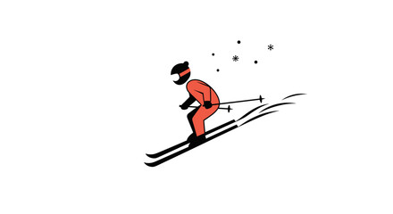 Obraz premium Stylized orange skier with black helmet and skis on a dark background with snow