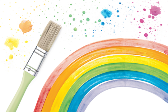 Paint brush creating rainbow and colorful splashes isolated on a transparent background - Powered by Adobe