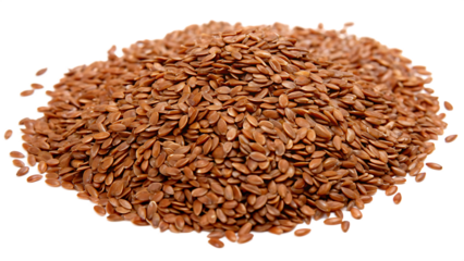 Pile of brown flax seeds on white background isolated on a transparent background 1