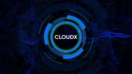 C L O U D X digital interface H U D overlay futuristic technology data stream abstract background glowing neon circles blue green energy waves network connection science fiction concept - Powered by Adobe