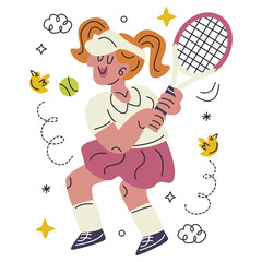Tennis Vector Illustration. Flat Minimal Design. Editable Illustration for Web, Mobile, Print
