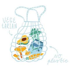 Grocery Bag Vector Illustration. Flat Minimal Design. Editable Illustration for Web, Mobile, Print