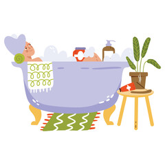 Bathtub Vector Illustration. Flat Minimal Design. Editable Illustration for Web, Mobile, Print