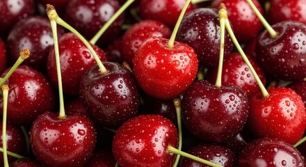 Cerises Rouges Fra&icirc;ches en Gros Plan
