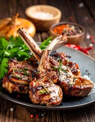 Grilled lamb chops on a plate