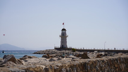 Widok na morze, Alanya, Turcja, Riwiera Turecka, Morze Śr&oacute;dziemne, krajobraz wybrzeża, widok na morze, widok na plażę, turkusowa woda, podr&oacute;ż po Turcji, miejsce na wakacje, pejzaż morski, wakacje letn