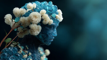 Crystal humanoid figure decorated with white flowers