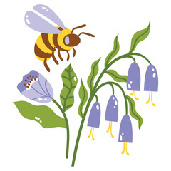 Bee Vector Illustration. Flat Minimal Design. Editable Illustration for Web, Mobile, Print