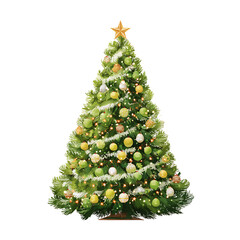 Christmas tree isolated decorated ornaments and lights festive holiday design element for winter celebrations seasonal illustration visuals