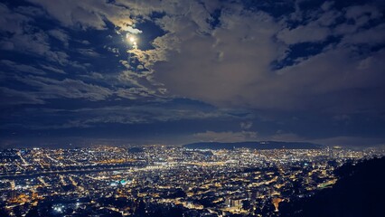 aerial view of the city at moon night