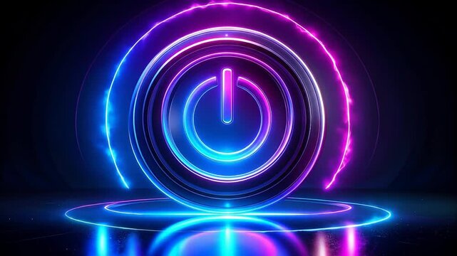Neon Power Button Futuristic Technology Interface.