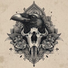 Raven skull art design