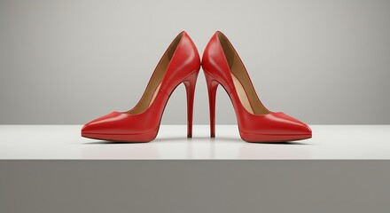 A pair of vibrant red high heel shoes isolated on white background