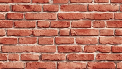 Fototapeta premium Close-up view of a brick wall. Reddish-coral bricks, even rows and mortar