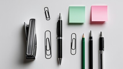 Elegant office supplies arranged on a clean white background, perfect for business, blogging, or creative projects.