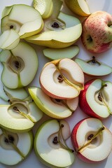 Freshly sliced apples and pears arranged on a white background, perfect for health, wellness, and food concepts