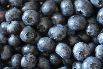 Fresh blueberries close-up. Ripe blue berries with natural texture and soft light. Healthy organic food background for nutrition, cooking, and diet concepts.