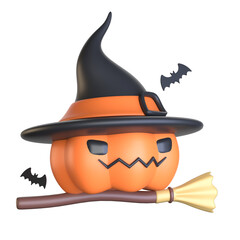 3d halloween pumpkin with  black color witch hat