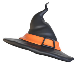 3D Halloween black witch hat isolated on transparent background