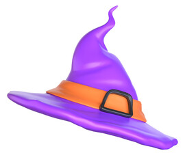 3D Halloween purple witch hat isolated on transparent background