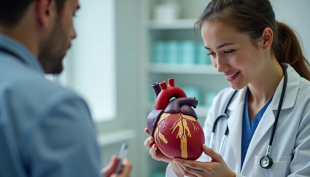 Female Healthcare Professional Demonstrating Detailed Heart Anatomy Model