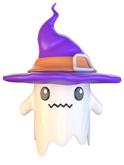3d adorable ghost character wizard magic wand and hat 