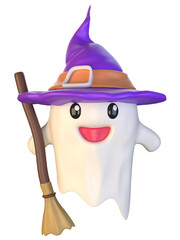 3d adorable ghost character wizard with magic wand halloween 