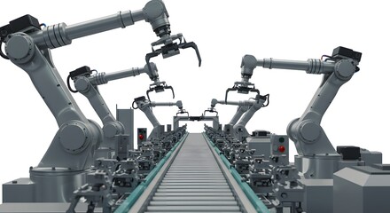 Robotic arms in a factory setting, automating the production process