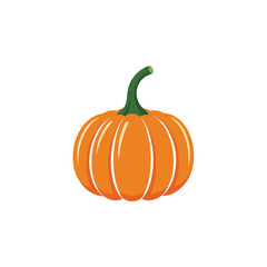Ripe pumpkin on white background, ready for halloween celebrations. Simple pumpkin illustration in bold orange, ideal for fall designs and seasonal themes. Perfect pumpkin icon for greeting cards.