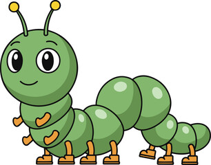 A delightful illustration of a green caterpillar, rendered in a charming pixel art style.