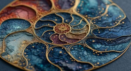 Ammonite fossil: A stunning macro shot revealing the intricate, spiral pattern of an ancient ammonite fossil.