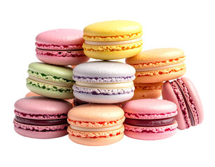Assorted colorful macarons isolated on transparent background