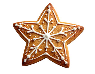 Christmas star gingerbread cookie isolated on transparent background