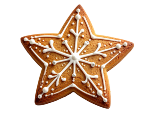 Christmas star gingerbread cookie isolated on transparent background