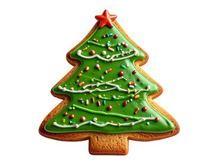 Christmas tree gingerbread cookie isolated on transparent background