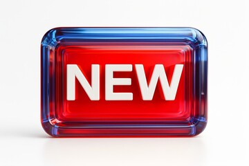 Vibrant rectangular sign with the word NEW in bold white letters on a colorful background