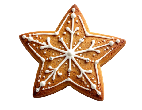 Christmas star gingerbread cookie isolated on transparent background