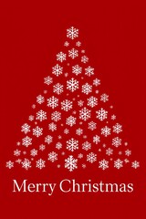Festive illustration of snowflakes arranged as a Christmas tree with holiday greeting text
