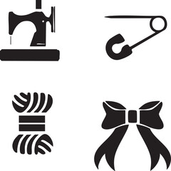 Crafting essentials pattern elements sewing machine, safety pin, yarn, ribbon bow for personalized design