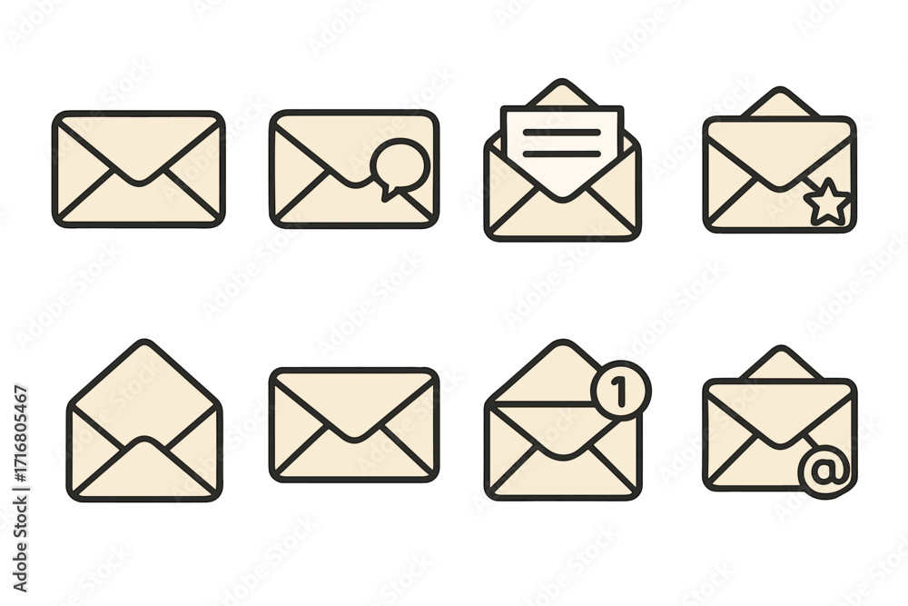Fototapete mail envelope icon set. vector collection of minimalist communication symbols for web and app interf