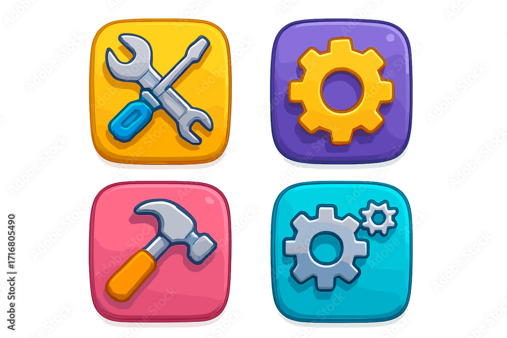 Aufkleber colorful 3d app icons with tools and settings symbols. digital interface design elements. vector car