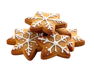 Gingerbread snowflake cookies isolated on transparent background png christmas