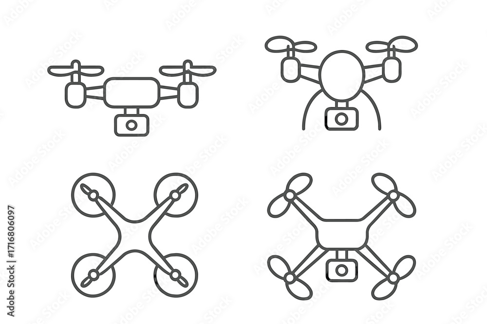 Aufkleber minimalist drone icon set in a simple linear style. quadcopter with camera, unmanned aerial vehicle 
