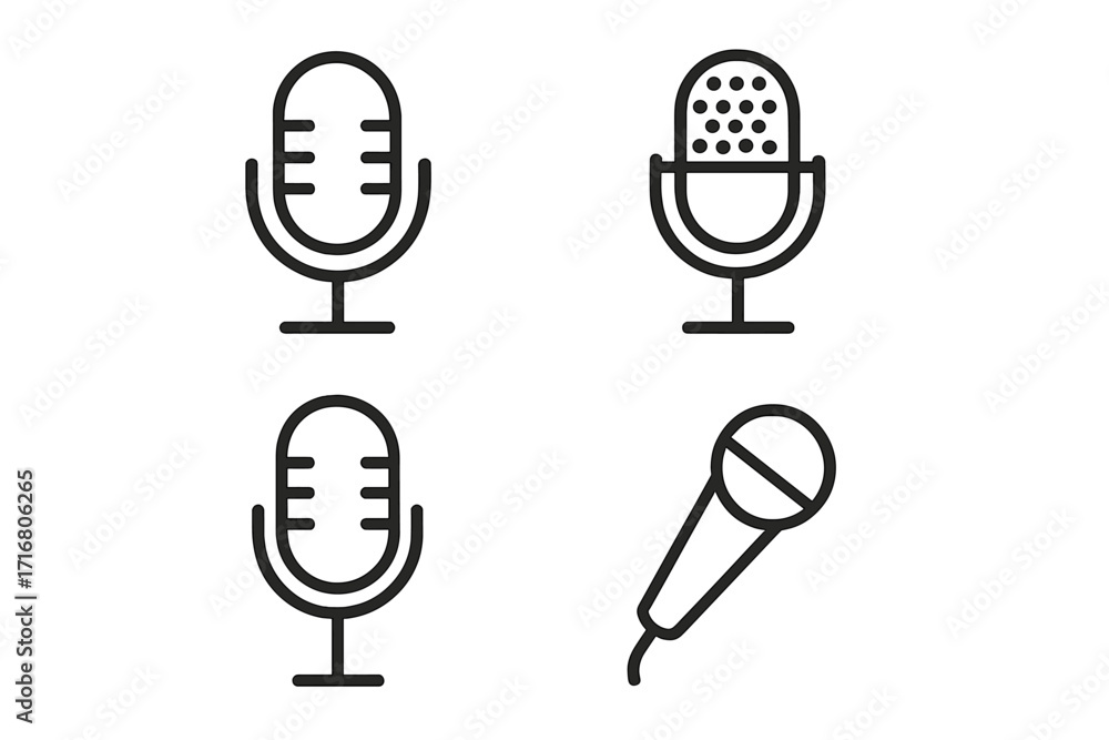 Aufkleber microphone icon set vector. minimalist linear mic icons for audio and podcasting design. sound recor