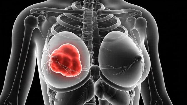3D Medical Animation of a Malignant Tumor in Female Breast Tissue. 