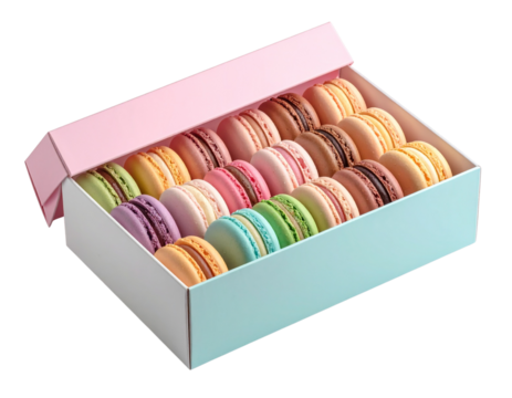 Christmas gift box with French macarons assorted isolated on transparent background