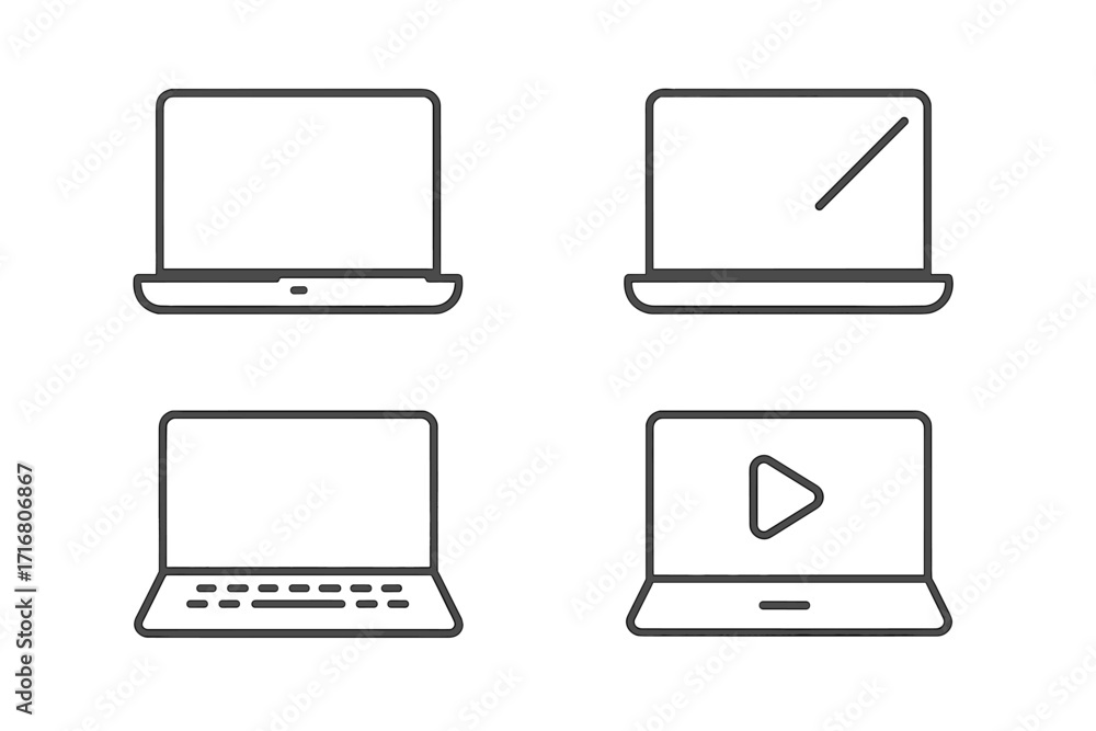 Fototapete minimalist laptop icons in linear style vector set. computer pictogram collection. modern notebook s