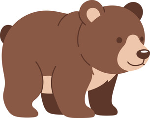 A charming illustration of a young brown bear, rendered in a simple, cartoonish style